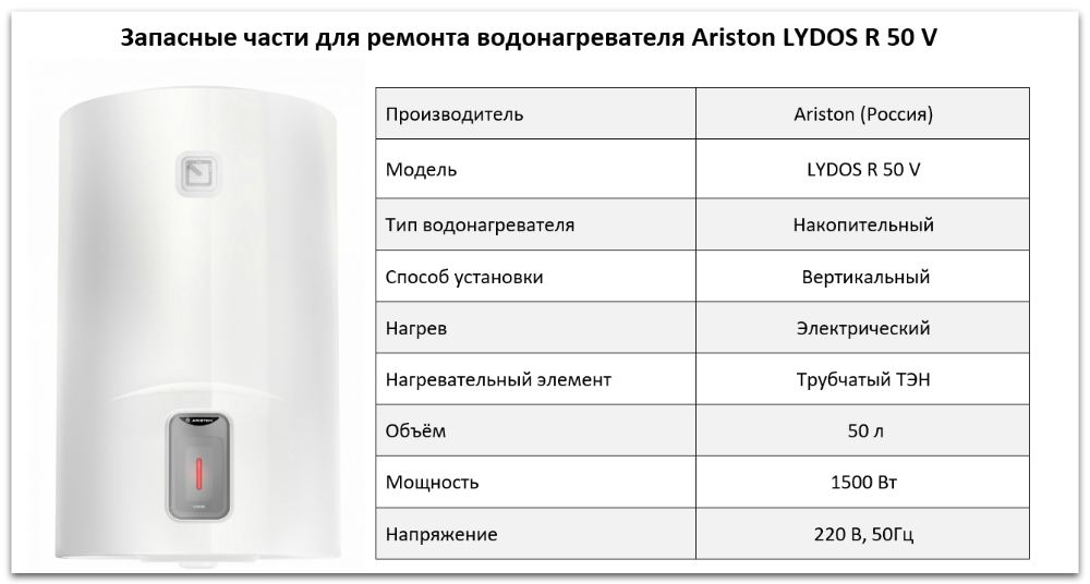 Купить запчасти Ariston LYDOS R 50 V в Карталах