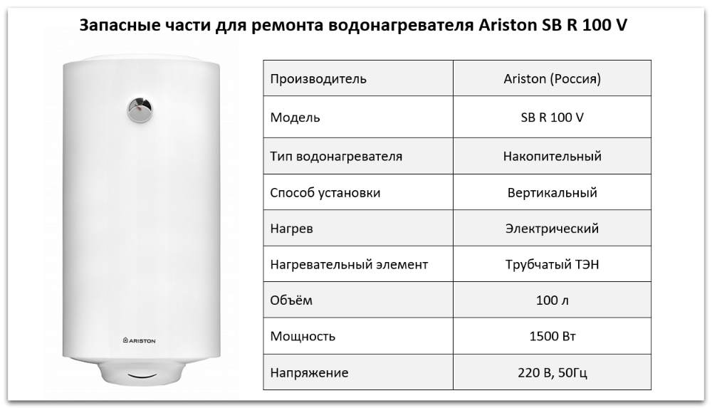 Купить запчасти Ariston SB R 100 V в Карталах